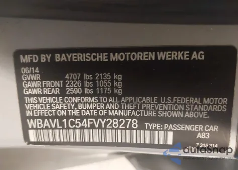 2015 BMW X1 xDrive28I z USA, uszkodzony, nr VIN WBAVL1C54FVY28278